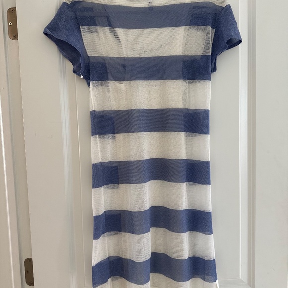 IISLI Striped Dress in Ocean Blue and White Sheer Layered - Picture 5 of 6